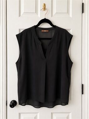 Gaharu Black Sleeveless V-Neck Chiffon Blouse Shell Career Top XXL